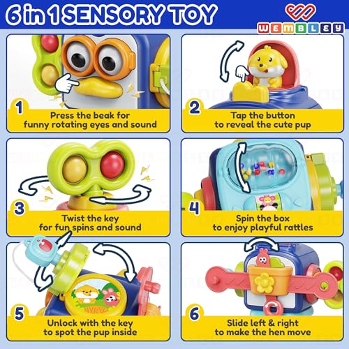 Image of Wembley Montessori Toys for 1+ Year Old Boy Birthday Gift | 6 in 1 Activity Cube Baby Toys Busy Board for Toddlers 1-3 | Fine Motor Skill Development Interactive Sensory Educational Flight Travel Toy