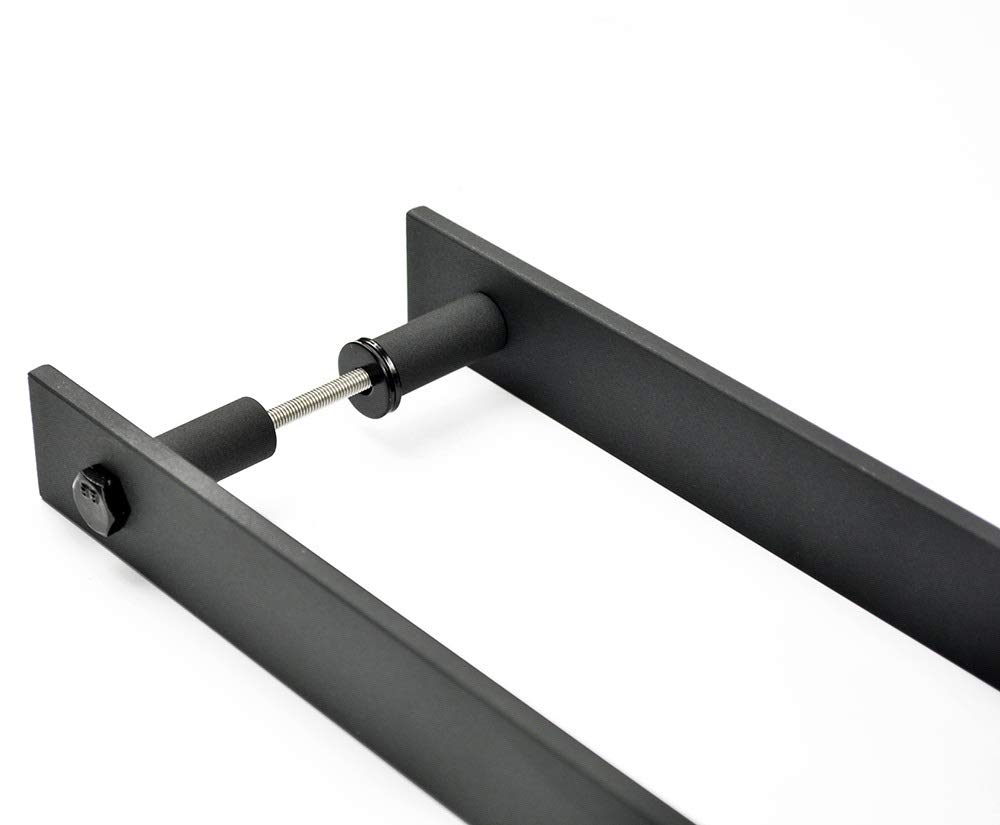Manija de puerta de granero negro rústico de acero de 35,56 cm y tira de madera puerta de dos lados plana barra a barra manija de puerta Knocker