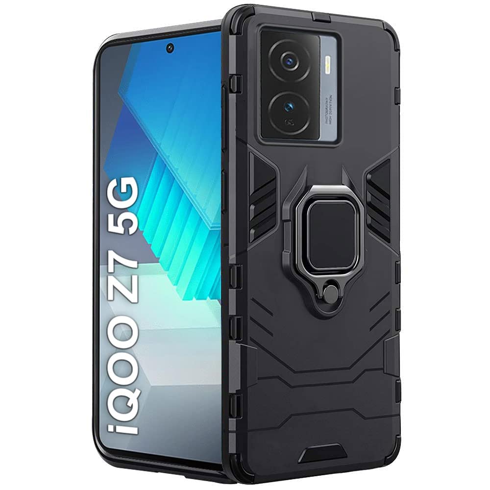 TheGiftKart Tough Armor Bumper Back Case Cover for iQOO Z7 5G / Z7s 5G | Ring Holder & Kickstand in-Built | 360 Degree Protection Back Case Cover for iQOO Z7 5G / Z7s 5G (PC & TPU | Black) (B0BYZ7D5VT) Amazon Price History, Amazon Price Tracker