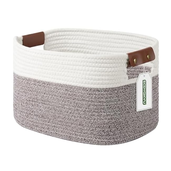 Cotton Rope Basket , Storage Baskets with Handle, 15x10x9 Inch Woven Basket for Shelves, Laundry, Towels, Clothes, Books, Toys (Black 1Pack)