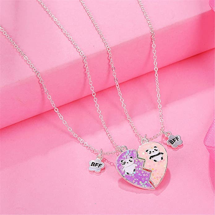 BFF 2PCs-Split Magnetic Matching Forever Pendant Necklaces Set- Rainbow Hearts