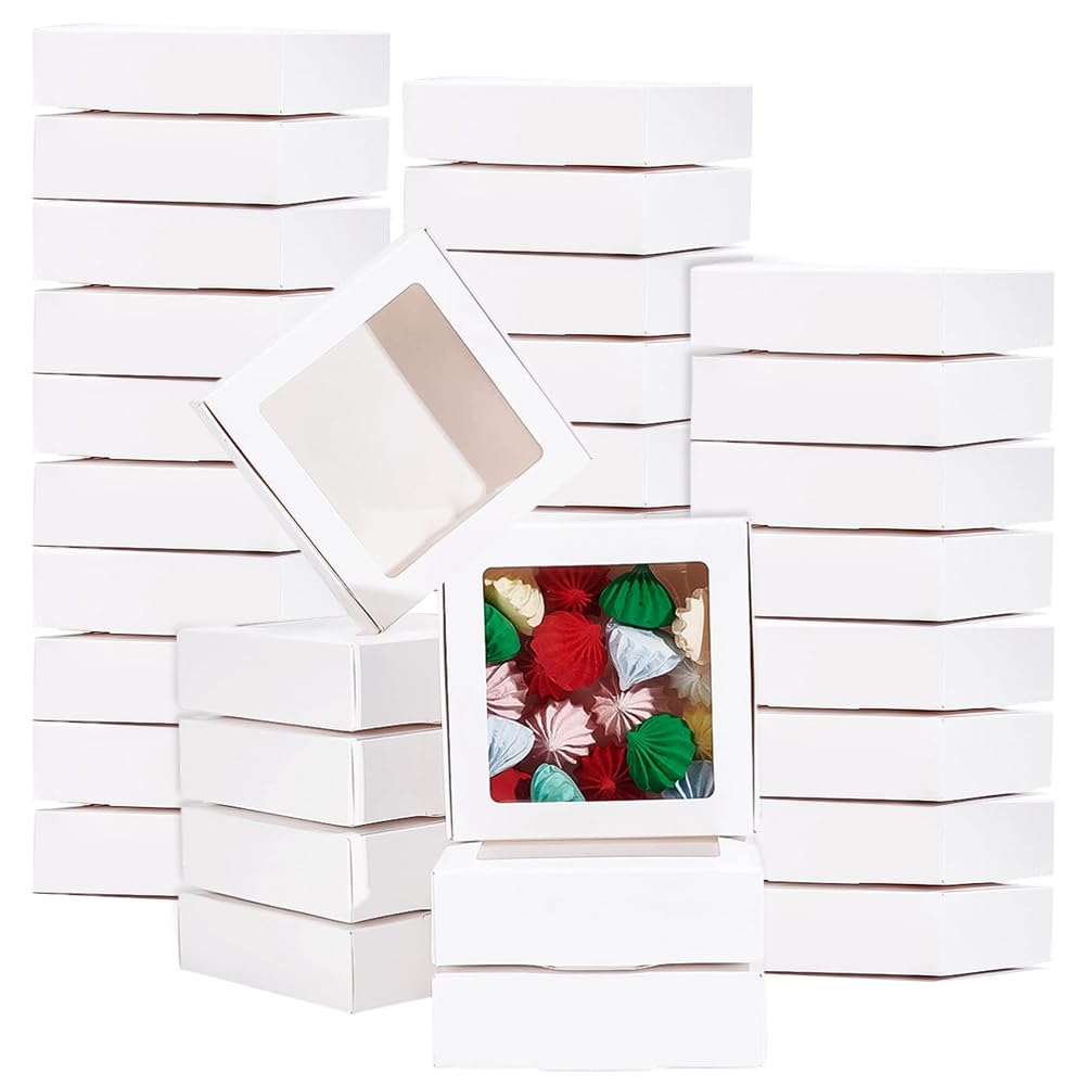 BENECREAT 36 Scatola Regalo In Carta Bianca con Finestra Trasparente Da 11x10.5x3cm, Scatola Quadrata Pieghevole In Cartone per Dolcetti e Bomboniere, Piccoli Regali O Oggetti Artigianali