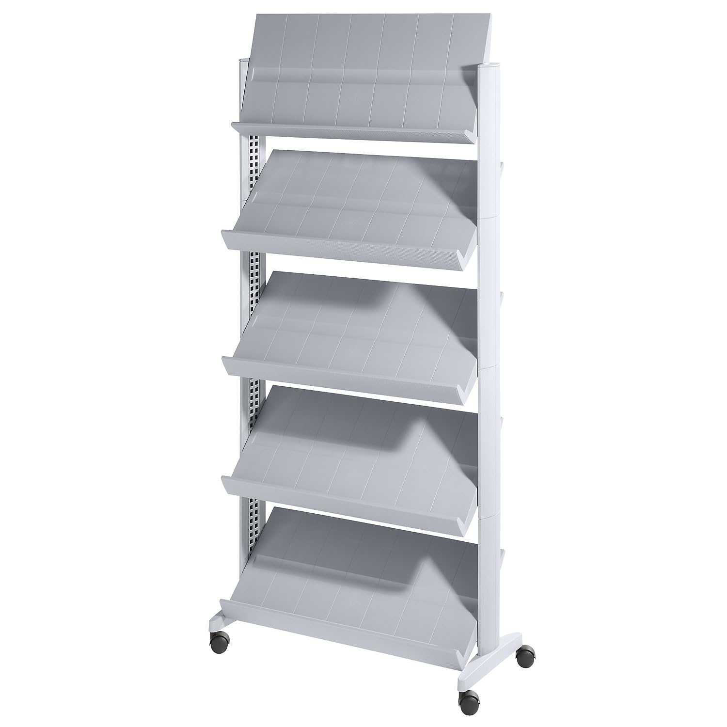 Single Sided Mobile Literature Display, 5 Shelves, 33.67x15.17x66 Inches, Silver (255N.35)
