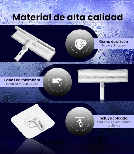 Miniatura 4 de Innoovee Limpiacristales Telescópico 2 En 1, Mango Extensible 136 Cm, Cabezal 180 , Goma De Silicona Y Microfibra Reutilizable, Para Ventanas, Azulejos, Espejos, Baño Y Coche, Incluye Gancho