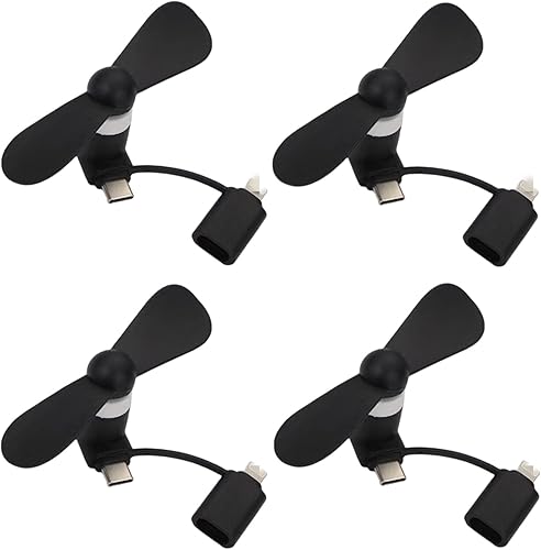 Mini ventilador de teléfono celular 2 en 1 para teléfonos celulares iPhone y Android con puerto tipo CUSB C (paquete de 4) - Pequeño ventilador de disponible en Yaxa El Salvador