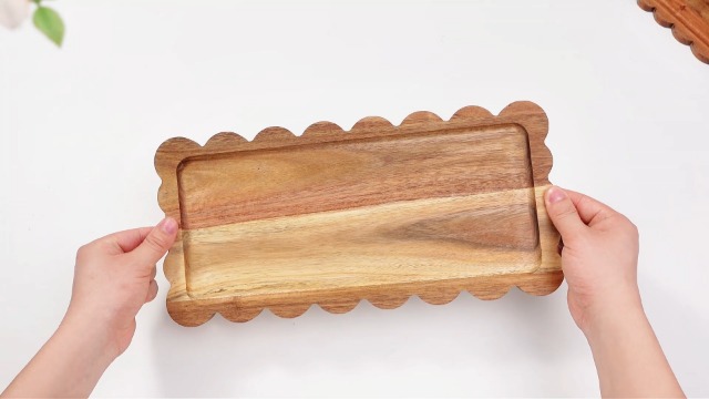 Set de 3 bandejas de servir de madera de acacia 14 x 5.5 pulgadas miniatura 7