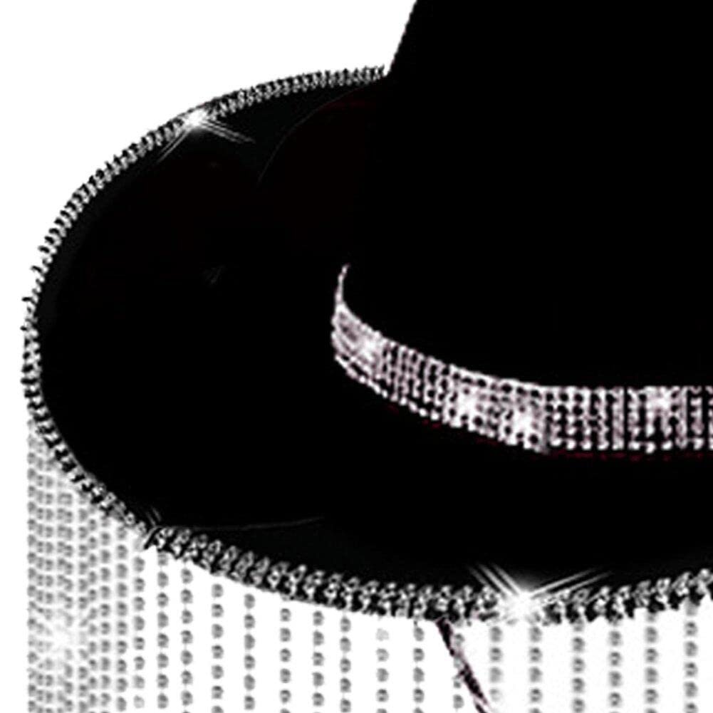 Chapeau Cowboy Strass Western Pour Femmes - Vintage Large Brim Cowgirl Hat Bling Disco Party
