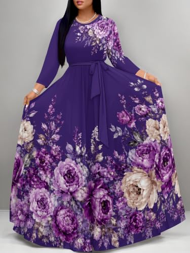 Image of Plus Size Maxi Dress for Women V Neck 3 /4 Sleeve Wrap Dress