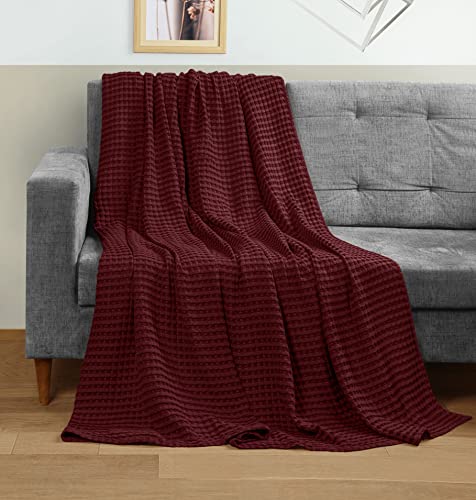 Image of Utopia Bedding 100% Cotton Waffle Weave Blanket King Size for Bed - Lightweight, Breathable Summer Blankets Soft and Cozy, Gifts for Women Home Room Decor (Burgundy, 90x108 Inch)