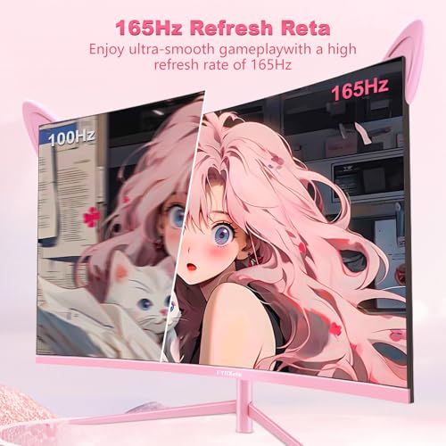 Image of FYHXele 27 inch Gaming Monitor, Pink 1800R Curved Monitor, FHD-1920X1080P, 165Hz, 1ms, Fast IPS, FreeSync Hdmi Monitor with Ultrathin, HDMI /DP /USB Vesa /Wall Mount Computer Monitor-Pink
