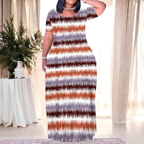 Image of PinkPatty Plus Size Maxi Dress for Women Summer Casual Short Sleeve Tshirt Dresses with Pockets (XL-6XL)