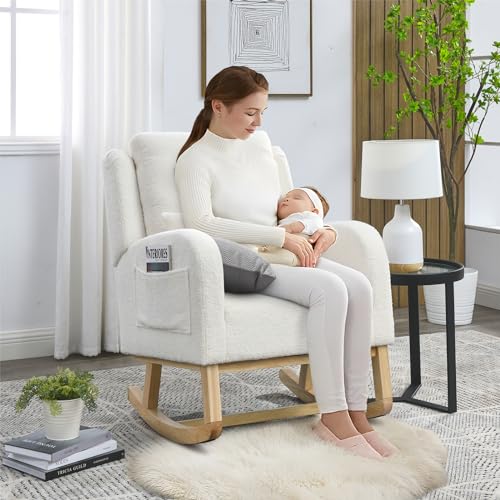 Rocking-Glider-Chair-for-Nursery-Wingback-Accent-Rocker-Chair-Upholstered-Tall-Back-Arm-Chair-wSide-Pockets-Modern-Leisure-Single-Sofa-for-Living-Room-Hotel-Bedroom-Baby-Room-Cream Rocking Glider Chair for Nursery Wingback Accent Rocker Chair Upholstered Tall Back Arm Chair wSide Pockets Modern Leisure Single Sofa for Living Room Hotel Bedroom Baby Room Cream