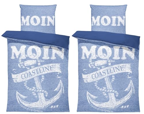 one-home Bettwäsche 135x200 cm Mikrofaser Bettbezug Fotodruck modern weich und kuschelig knitterfrei für Sommer und Winter geeignet, Farbe:Anker...
