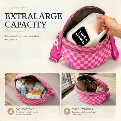 Image of Womens Crossbody Bag, Spacious Nylon Bum Bag Trendy Shoulder Purse with Adjustable Strap Zipped Travel Essentials