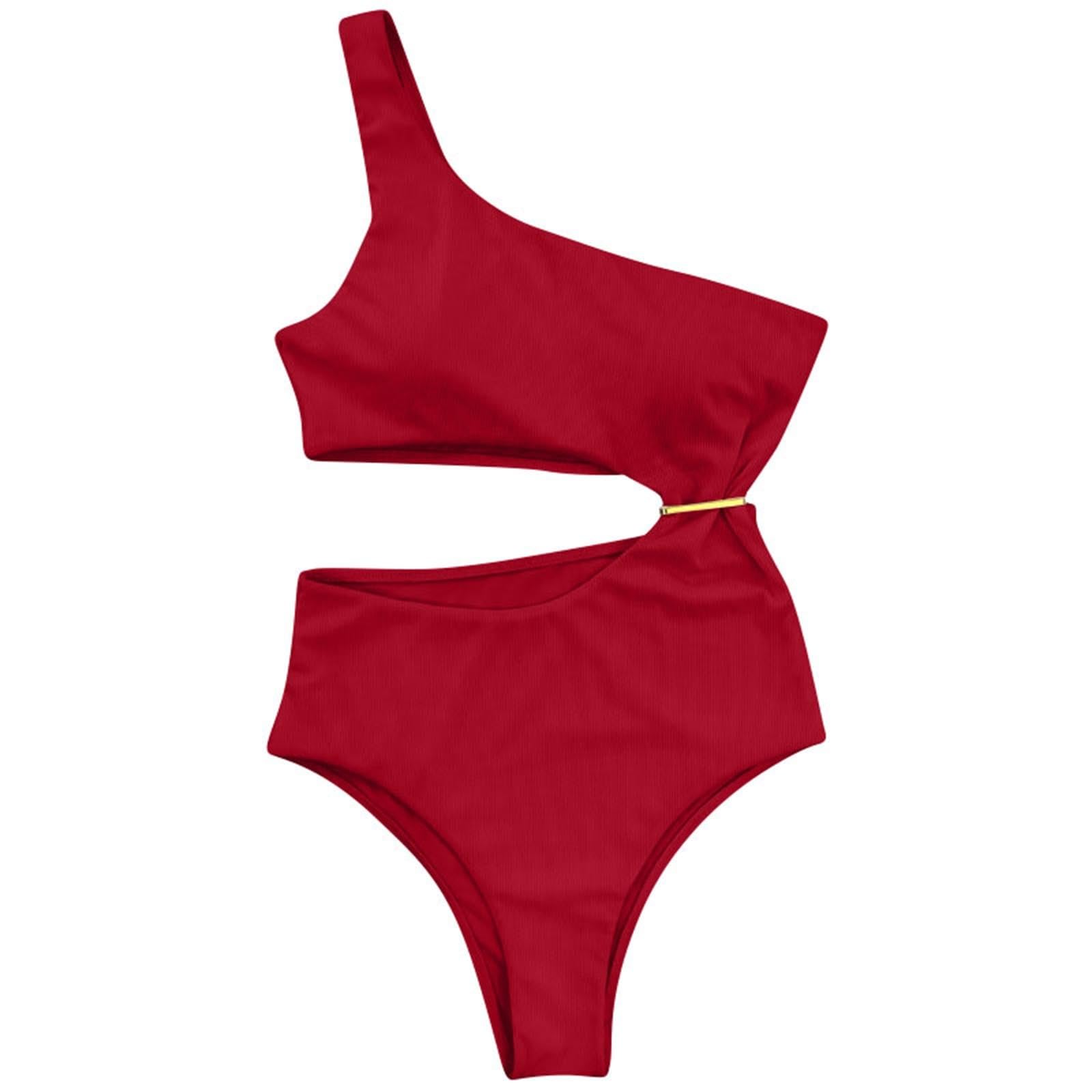 oiangi One Piece Bathing Suit for Women One Shoulder Swimsuit Cutout Sexy Monokini Solid High Waisted Tummy Control