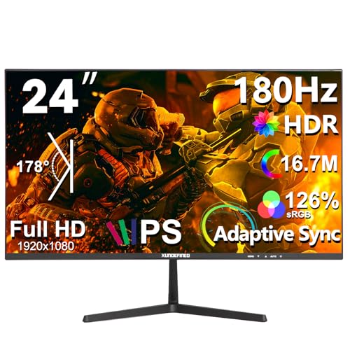 XUNDEFINED 24インチ ゲーミングモニター 180Hz/FHD 1920x1080/1ms/IPSパネル/sRGB126%/Adaptive Sync/HDR/HDMI2.0×1/DP1.4×1/VESA 75*75mm/フリッカーフリー/ブルーライト軽減