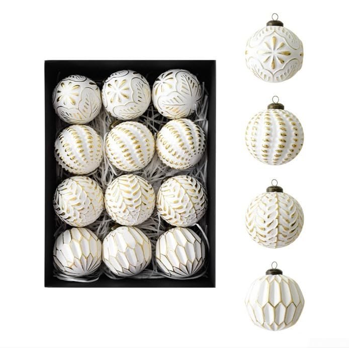 CYRENT 12-teiliges Weihnachtskugel-Set im antiken Vintage-Stil und...