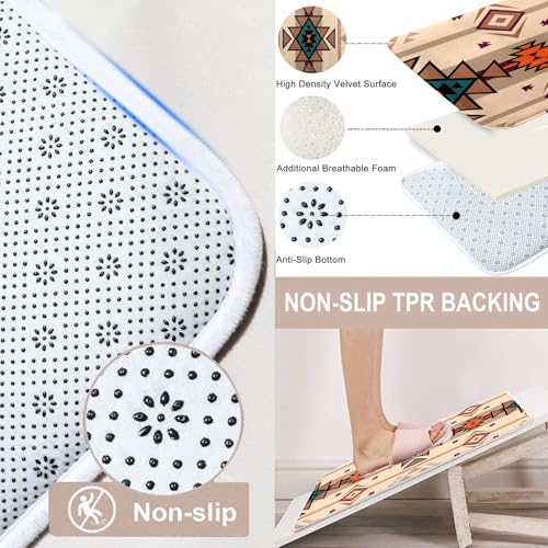 ArtSocket African Boho Retro Bathroom Set with Shower Curtain and Rugs Accessory, Traditional Rhombus Summer Colorful Abstract Shower Curtain for Bathroom Decor 4 Pcs