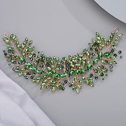 Chargances Bridal Crystal Hair Vine Wedding Green Rhinestone Headband Fashion Bride Gemstone Hair Vine Wedding Prom Flower Girl Hair Accessories for Women and Girls (Green) Cover