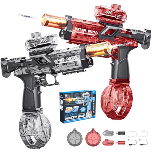 Wasserpistole Elektrisch für Kinder 2026 Vergrößerte Version 500ML Wassertank LED Leuchtende & Simulierter Rückstoß 8m Reichweite Sommergeschenk für Erwachsene Jugendliche(Rot + Schwarz)