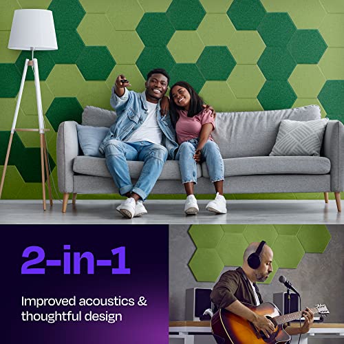 Ekkogo Acoustic Panels 12-Pack Soundproof Wall Panels 12''X10''X0.4'' Sound Panels High Density Sound Dampening Panels - [Gin Green Hexagon]