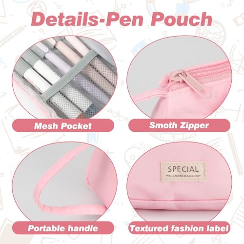 Image of Zzrywuty Large Capacity Pencil Pouch Wide Opening Portable School Pencil Case for Women & Men,Adults Pencil Bag with Zipper for College Office Travel (Pink)