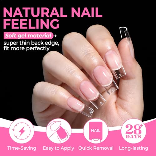 Image of UNA GELLA Sharp Square Nail Tips Medium Soft Gel Nail Tips 216pcs 12 Sizes Pre-Etched Half Matte Full Cover Press on Nails for Flat and Curved Nail Beds DIY Manicure Nail Extensions Home Salon