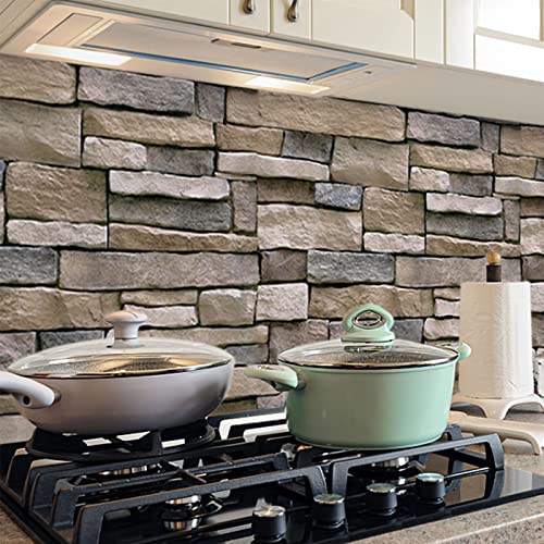 Abyssaly Stone Wallpaper Brick Peel And Stick Wallpaper Self-Adhesive Removable Vinyl Brick Backsplash Wallpaper Faux 3D Stone Look Brick Wallpaper Shelf Paper 35.4" X 118" #TOP5