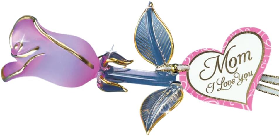 Long-stemmed Rose - Pink Pearl I Love You Mom by Glass Baron