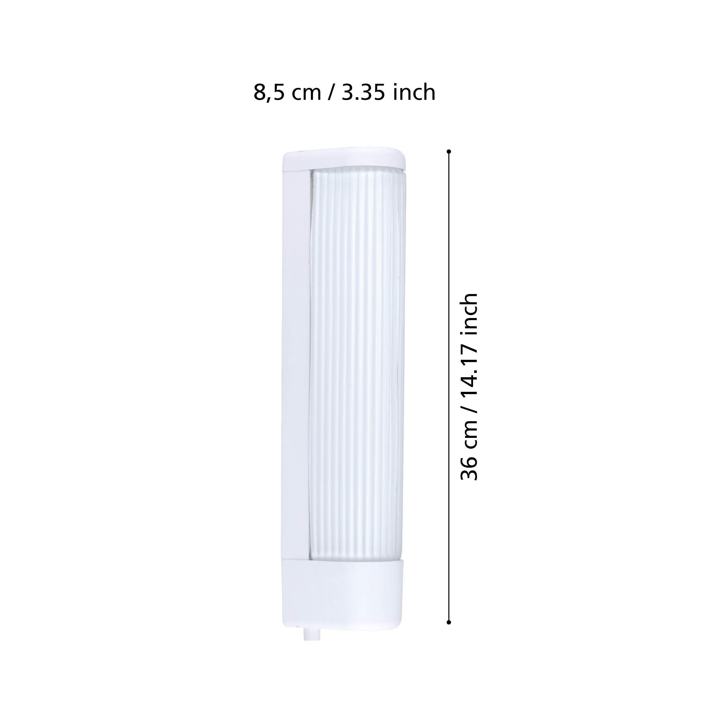 Eglo Bari 1 Lámpara de pared, aplique de espejo de 2 focos con enchufe e interruptor, aplique de pared de cristal y plástico blanco, lámpara de espejo con casquillo E14, longitud 35 cm