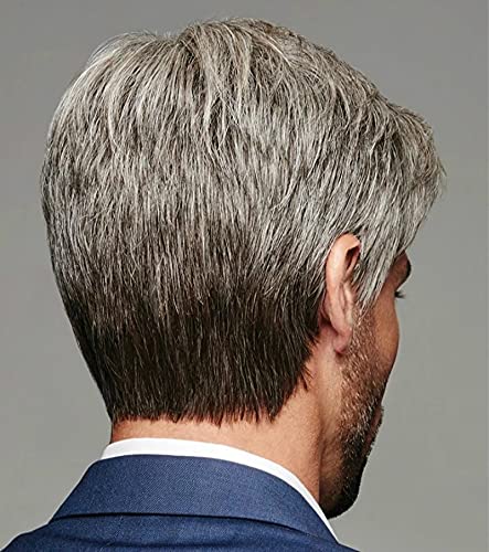 Dke&Ymq Gray-Brown Wig, Fluffy And Realistic Black-Brown Mens Wig, Natural Hair Quality, Suitable For Middle-Aged And Elderly People In Any Scene #TOP4