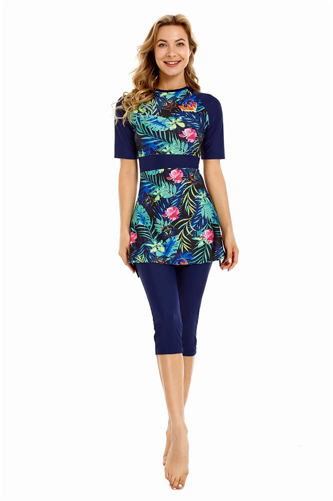 obaSeteck Rash Guard Surfing Suit Short Sleeve Swimsuit Modest Swimwear for Women Burkini Modesty Swimming Costume Beachwear (5XL, Z3)