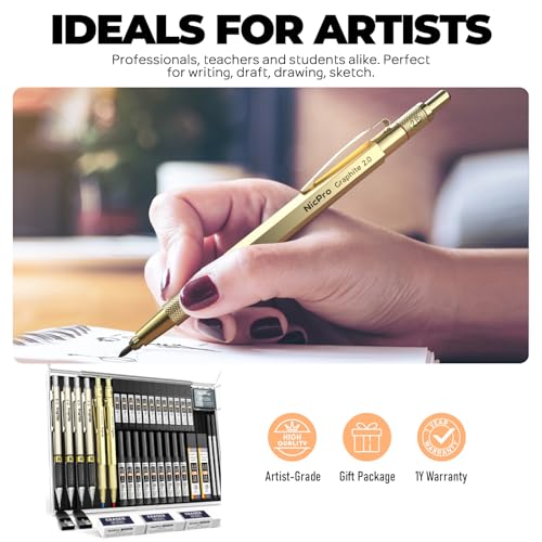 Image of Nicpro Mechanical Pencil Set 37pcs 4pcs Metal Drawing Pencils 0.3 /0.5 /0.7 /0.9mm and 2pcs 2mm Lead Holder (6B 4B 2B HB 2H 4H) School Supplies Sketching Drawing with 23 Refills