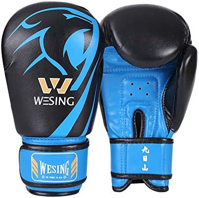 Wesing Kids Professional Boxing Gloves Men Women Boxing Gloves Kickboxing Sparring Workout Training Gloves for Adult Kids (Blue, 4oz)