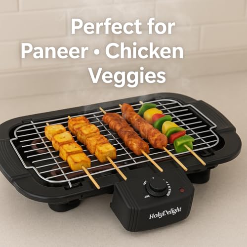 Image of 2000W Electric BBQ Grill - Smokeless Indoor & Outdoor Tandoori Maker | Chrome Steel Electric Barbecue Stove for Grilling, Roasting, Tandoori, Veg & Non-Veg Sizzlers (Black)