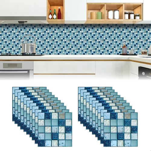 Baldosas Adhesivas Pared, Paneles Decorativos 3D, Vinilos Azulejos, Losetas Autoadhesivas, Papel Pintado Cortable Resistente al Agua y al Aceite, 20 Pieza, 15 × 15 cm