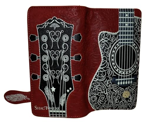 Shag Wear Guitar Head Large Wallet for Women and Teen Girls Vegan Faux Leather Red 7