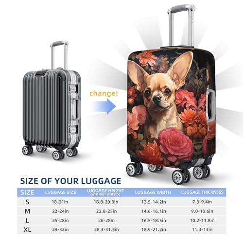 VOSERY Travel Luggage Cover - Vintage Red Flower Chihuahua Washable Suitcase Covers Protector Fits 18-32 Inch Luggage4