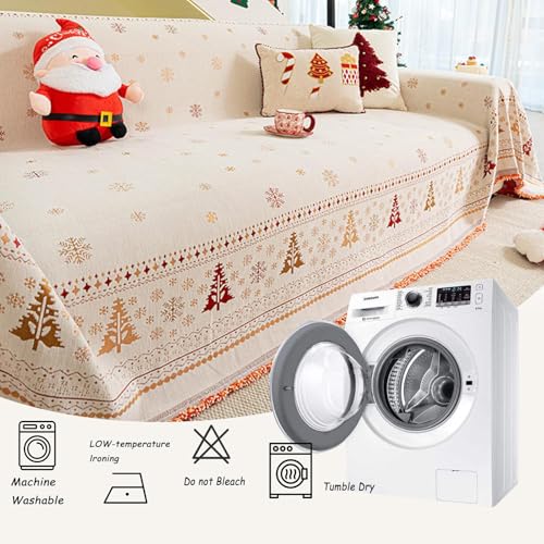 Housse de canapé Chenille de Noël premium gray jeté lavable 180x150cm - 6