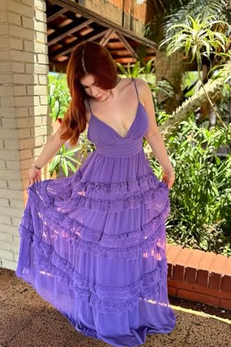 SEIM Women's Spaghetti Straps Ruffles Bridesmaid Dresses Long A Line Pleated Formal Evening Dress SE10573