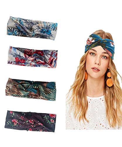 Barara King 4 Pack Bow Women Headband Boho Floal Style Criss Cross Head Wrap Hair Band