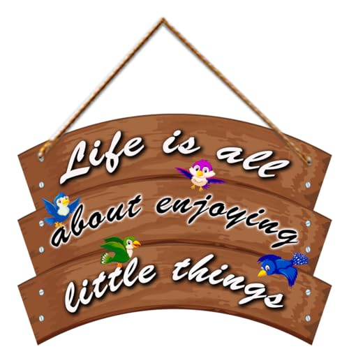 Image of Generic PNF Life is All About Enjoying Little Things Quote Wall art & Door Hanging Frame For Kitchen, Dining, restaurants Decor | Walland home Decor for Living Room | Room Decor Wall Decor Items For Bedroom | (Wooden, 11x9 Inch,Brown)-10-1, Medium (PNF-WALLHANGING-1)