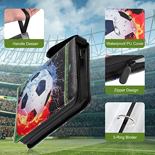 Image of Soccer Card Binder with Sleeves, 400 Pocket Soccer Card Holder for Trading Cards, 4 Pocket with 50 Removable Sleeves Zipper Book Folder Collector Album 3 Ring Binder Organizer Storage Boys Kids Gift