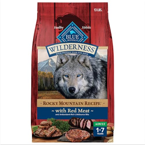 Blue Buffalo Wilderness High-Protein Rocky Mountain Recipe Dry Food for Adult Dogs, Red Meat & Grains, 13-lb. Bag