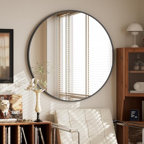 BEAUTYPEAK Miroir Mural Rond de 76 cm - Noir - Décoratif - avec C...