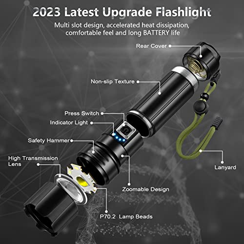 Gohoman Rechargeable Led Flashlights High Lumen - Super Bright 200000 Lumens Flashlight With 5 Modes Zoomable, High Powered Flash Light With Pouch, Powerful Handheld Flashlight For Camping(2-Pack) #TOP7