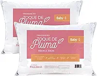 Kit 02 Travesseiros Bebê Toque de Pluma 100% Algodão 200 Fios 40x30cm Lavável em Máquina