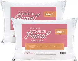 Kit 02 Travesseiros Bebê Toque de Pluma 100% Algodão 200 Fios 40x30cm Lavável em Máquina