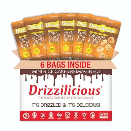 Drizzilicious Mini Rice Cakes French Toast - Rice Crisps, Healthy Snack for Adults and Kids, Flavored Rice Cakes, Vegan, Gluten Free, Allergen Free, Only 90 Calories Per Serving - 4 oz (Pack of 6)
