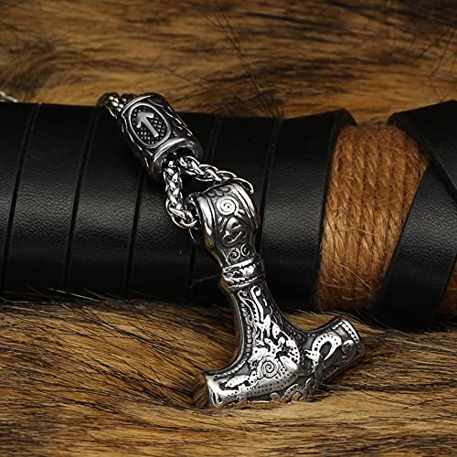 Collier marteau de Viking Thor et pendentif Mjölnir avec chaîne 60cm
